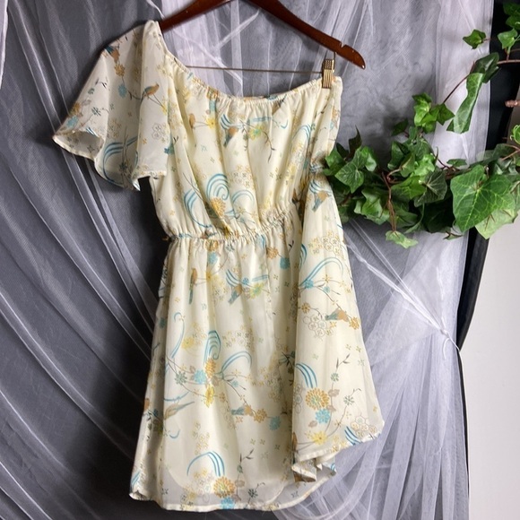 AUW One Shoulder Mini Dress Cream floral​ - Picture 5 of 9